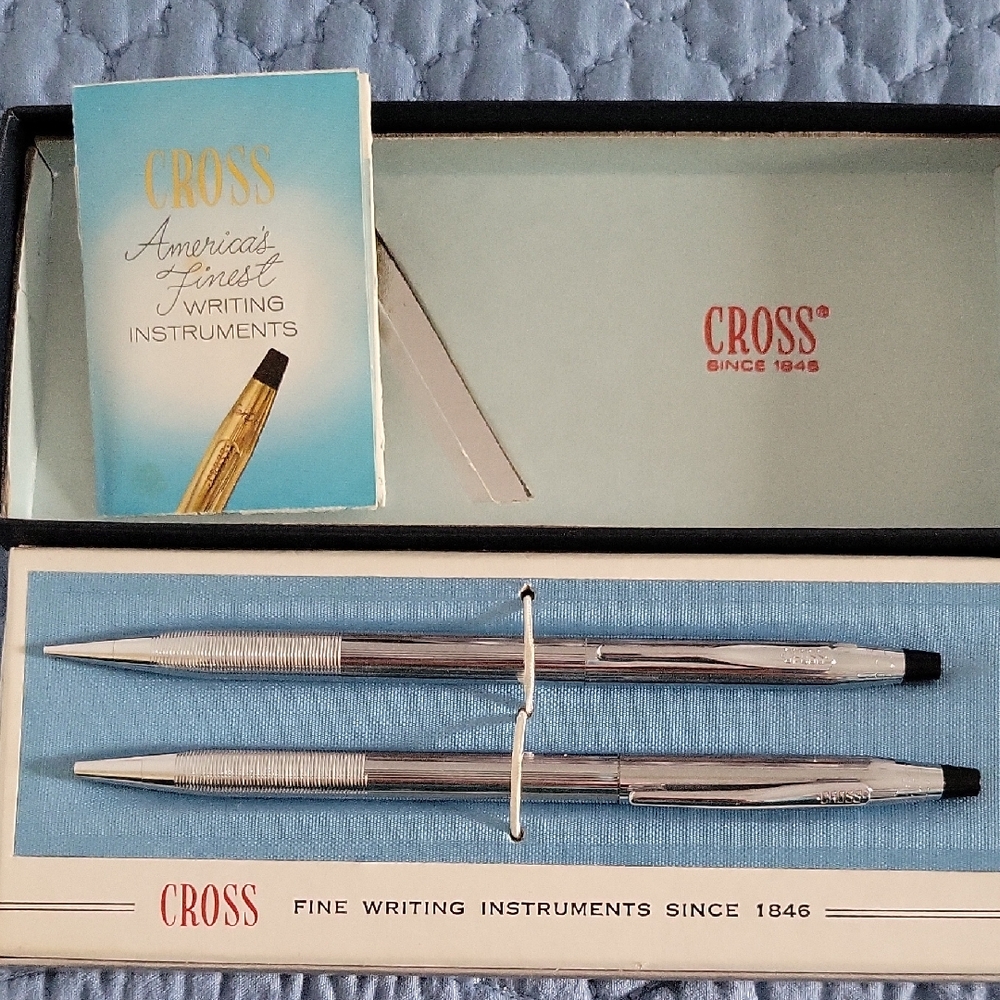 VTG. Cross Classic Century Silver Pen Set In Orig.box W/ Accompanying Paper Work